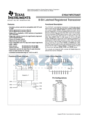 CY74FCT543CTQC datasheet - OCTAL REGISTERED TRANSCEIVERS WITH 3-STATE OUTPUTS