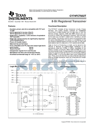 CY74FCT652ATQC datasheet - OCTAL BUS TRANSCEIVERS AND REGISTERS WITH 3-STATE OUTPUTS