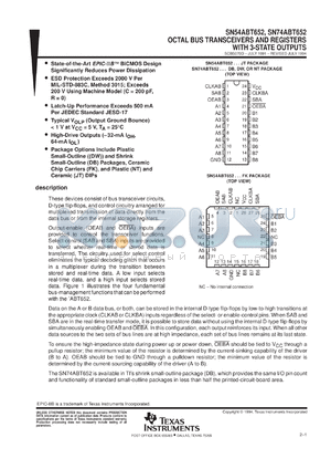 SN74ABT652DBLE datasheet - OCTAL BUS TRANSCEIVERS AND REGISTERS WITH 3-STATE OUTPUTS