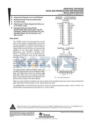 SN74HC646NT3 datasheet - OCTAL BUS TRANSCEIVERS AND REGISTERS WITH 3-STATE OUTPUTS