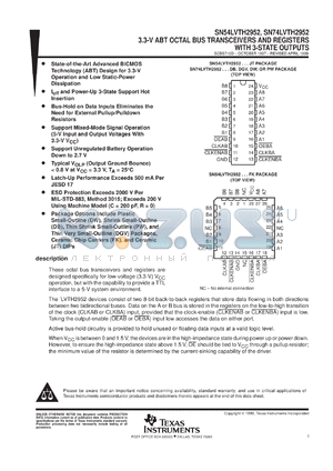 SN74LVTH2952DWR datasheet - 3.3-V ABT OCTAL BUS TRANSCEIVERS AND REGISTERS WITH 3-STATE OUTPUTS