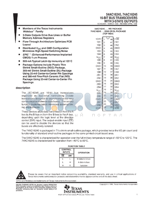 74AC16245DLR datasheet - 16-BIT BUS TRANSCEIVERS WITH 3-STATE OUTPUTS