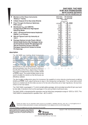 74AC16620DLR datasheet - 16-BIT BUS TRANSCEIVERS WITH 3-STATE OUTPUTS
