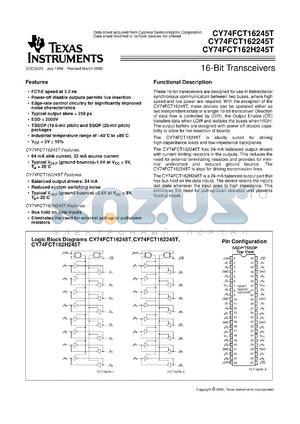 74FCT162H245CTPAC datasheet - 16-BIT BUS TRANSCEIVERS WITH BUS-HOLD AND 3-STATE OUTPUTS