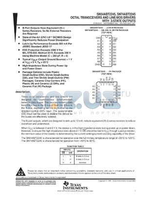 SN74ABT2245DBLE datasheet - OCTAL TRANSCEIVERS AND LINE/MOS DRIVERS WITH 3-STATE OUTPUTS