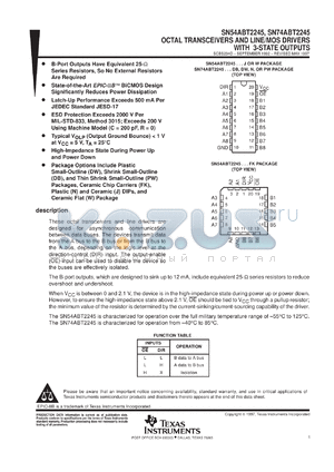 SN74ABT2245DWR datasheet - OCTAL TRANSCEIVERS AND LINE/MOS DRIVERS WITH 3-STATE OUTPUTS