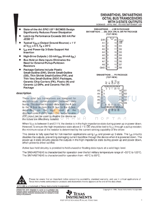 SN74ABTH245PWLE datasheet - OCTAL BUS TRANSCEIVERS WITH 3-STATE OUTPUTS