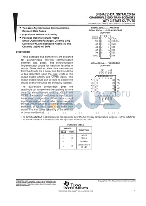 SN74ALS243A-1N datasheet - QUADRUPLE BUS TRANSCEIVERS WITH 3-STATE OUTPUTS