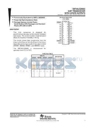 SN74ALS29863DWR datasheet - 9-BIT BUS TRANSCEIVERS WITH 3-STATE OUTPUTS