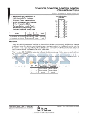 SN74ALS638A-1DW datasheet - OCTAL BUS TRANSCEIVER