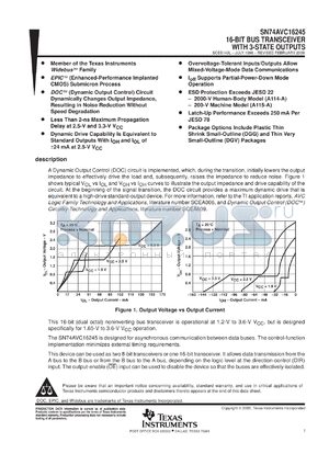 SN74AVC16245DGGR datasheet - 16-BIT BUS TRANSCEIVER WITH 3-STATE OUTPUTS