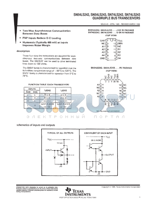 SN74LS243J datasheet - QUAD BUS TRANSCEIVERS