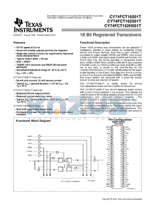 CY74FCT162501CTPAC datasheet - 18-BIT UNIVERSAL BUS TRANSCEIVERS WITH 3-STATE OUTPUTS