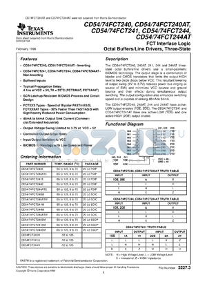 CD74FCT244M96 datasheet - BICMOS FCT INTERFACE LOGIC OCTAL NON-INVERTING BUFFERS/LINE DRIVERS WITH 3-STATE OUTPUTS