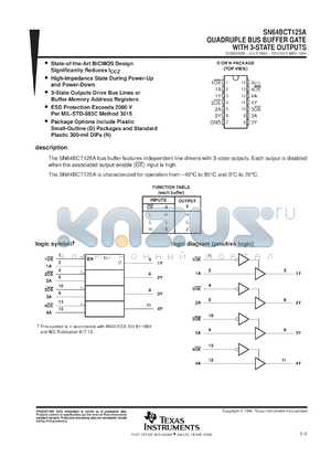 SN64BCT125ADR datasheet - QUADRUPLE BUS BUFFER GATE WITH 3-STATE OUTPUTS
