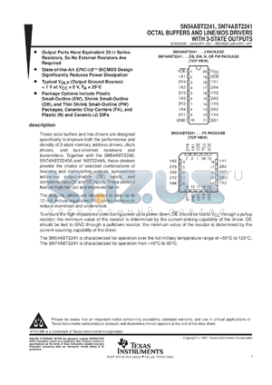 SN74ABT2241DBR datasheet - OCTAL BUFFERS AND LINE/MOS DRIVERS WITH 3-STATE OUTPUTS