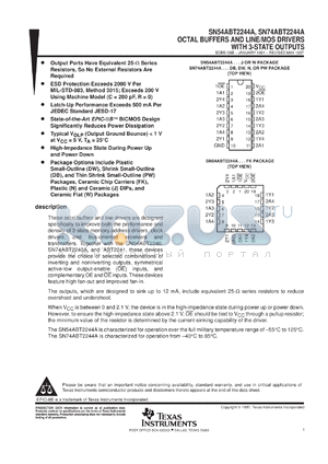 SN74ABT2244ADWR datasheet - OCTAL BUFFERS AND LINE/MOS DRIVERS WITH 3-STATE OUTPUTS