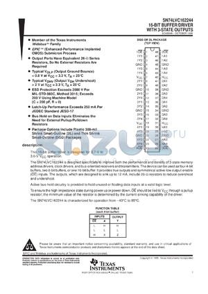 SN74LVC162244DGGR datasheet - 16-BIT BUFFER/DRIVER WITH 3-STATE OUTPUTS