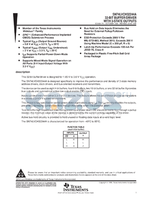SN74LVCH32244AGKER datasheet - 32-BIT BUFFER/DRIVER WITH 3-STATE OUTPUTS