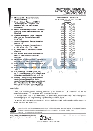 SN74LVTH162241DGGR datasheet - 3.3-V ABT 16-BIT BUFFERS/DRIVERS WITH 3-STATE OUTPUTS
