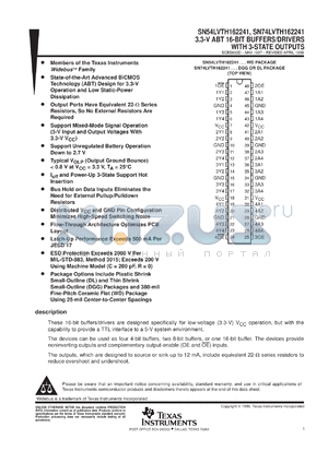 SN74LVTH162241DLR datasheet - 3.3-V ABT 16-BIT BUFFERS/DRIVERS WITH 3-STATE OUTPUTS