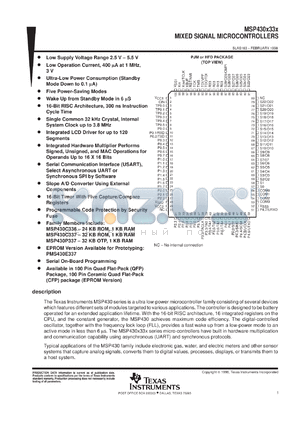 MSP-EVK430X330 datasheet - 16-BIT RISC-LIKE ULTRA-LOW-POWER MICROCONTROLLER W/6 US WAKEUP, WATCHDOG TIMER