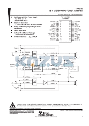 TPA0102PWPR datasheet - 1.5-W STEREO AUDIO POWER AMPLIFIER