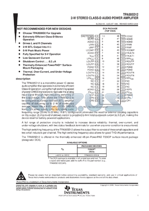 TPA005D12DCAR datasheet - CLASS D STEREO AUDIO POWER AMP