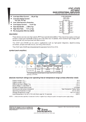 LF347DR datasheet - QUAD GENERAL-PURPOSE JFET-INPUT OPERATIONAL AMPLIFIER