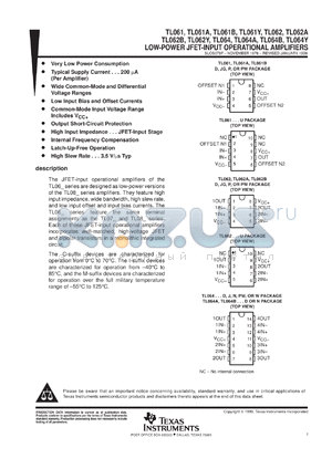 TL061ACPS datasheet - LOW-POWER JFET-INPUT OPERATIONAL AMPLIFIER