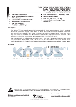 TL081CPS datasheet - JFET-INPUT GENERAL-PURPOSE OPERATIONAL AMPLIFIER