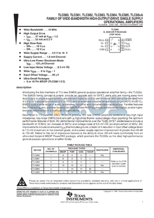 TLC083CP datasheet - DUAL WIDE BANDWIDTH HIGH OUTPUT DRIVE SINGLE SUPPLY OP AMP WITH SHUTDOWN