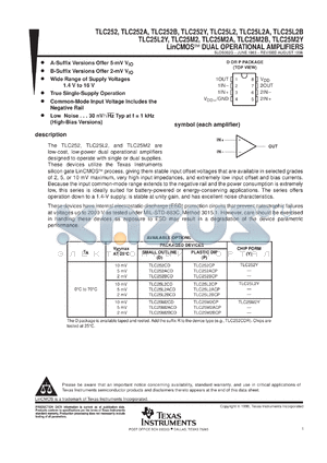 TLC252CDR datasheet - DUAL LOW-VOLTAGE OPERATIONAL AMPLIFIER