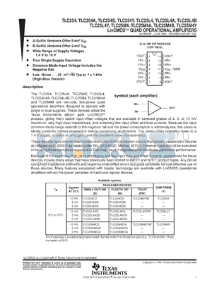 TLC25M4CPWR datasheet - QUAD LOW-POWER LOW-VOLTAGE OPERATIONAL AMPLIFIER