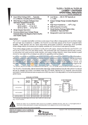 TLC27L1AIDR datasheet - LINCMOS(TM) LOW-POWER OPERATIONAL AMPLIFIER