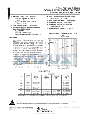 TLE2161AIDR datasheet - EXCALIBUR JFET-INPUT HIGH-OUTPUT-DRIVE UPOWER OPERATIONAL AMPLIFIER