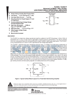 TLV2231CDBVR datasheet - SINGLE LINCMOS(TM) RAIL-TO-RAIL UPOWER OPERATIONAL AMPLIFIER