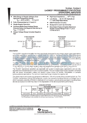 TLV2341IPWR datasheet - LINCMOS(TM) PROGRAMMABLE LOW-VOLTAGE OPERATIONAL AMPLIFIER