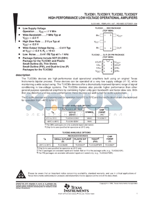 TLV2362IPS datasheet - DUAL HIGH-PERFORMANCE, LOW-VOLTAGE OPERATIONAL AMPLIFIER