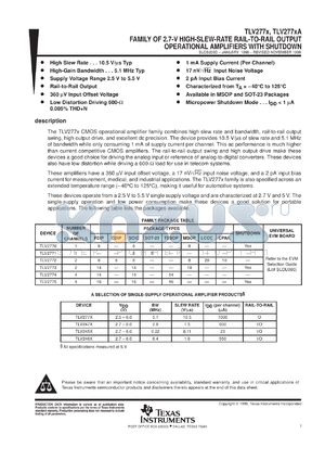 TLV2770AIDR datasheet - SINGLE 2.7-V HIGH-SLEW-RATE RAIL-TO-RAIL OUTPUT OPERATIONAL AMPLIFIER W/SHUTDOWN