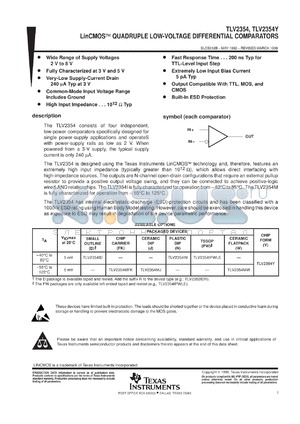 TLV2354IPW datasheet - QUAD LOW VOLTAGE LINCMOS(TM) DIFFERENTIAL COMPARATOR