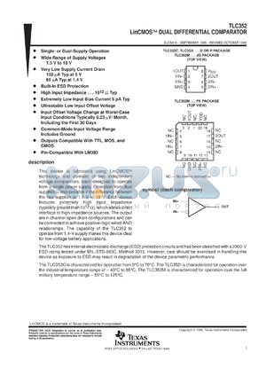 TLC352CDR datasheet - DUAL, LOW VOLTAGE, LINCMOS(TM) DIFFERENTIAL COMPARATOR