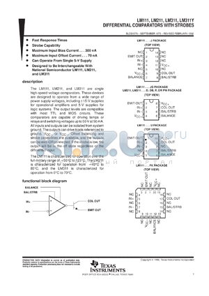 LM311PS datasheet - SINGLE, STROBED DIFFERENTIAL COMPARATOR