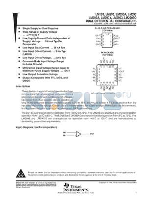 LM2903PS datasheet - DUAL, GENERAL PURPOSE DIFFERENTIAL COMPARATOR
