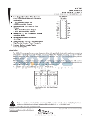 CDC337DBLE datasheet - 1-TO-8 (4 SAME FREQUENCY, 4 DIVIDE-BY-2) CLOCK DRIVER WITH CLEAR
