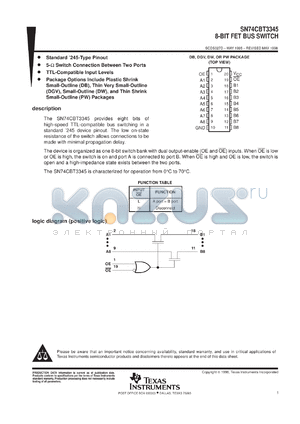 SN74CBT3345DBLE datasheet - 8-BIT FET BUS SWITCH