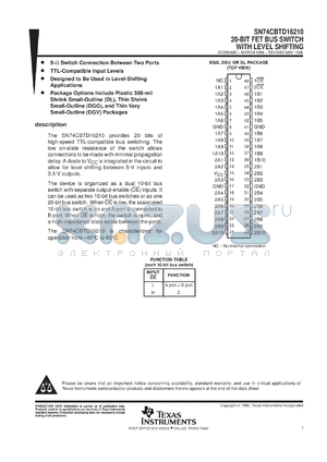 SN74CBTD16210DGGR datasheet - 20-BIT FET BUS SWITCH WITH LEVEL SHIFTING