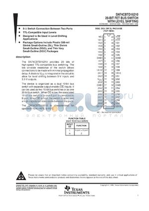 SN74CBTD16210DGVR datasheet - 20-BIT FET BUS SWITCH WITH LEVEL SHIFTING