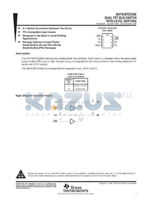 SN74CBTD3306DR datasheet - DUAL FET BUS SWITCH WITH LEVEL SHIFTING