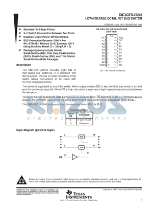 SN74CBTLV3245DBLE datasheet - LOW-VOLTAGE OCTAL FET BUS SWITCH